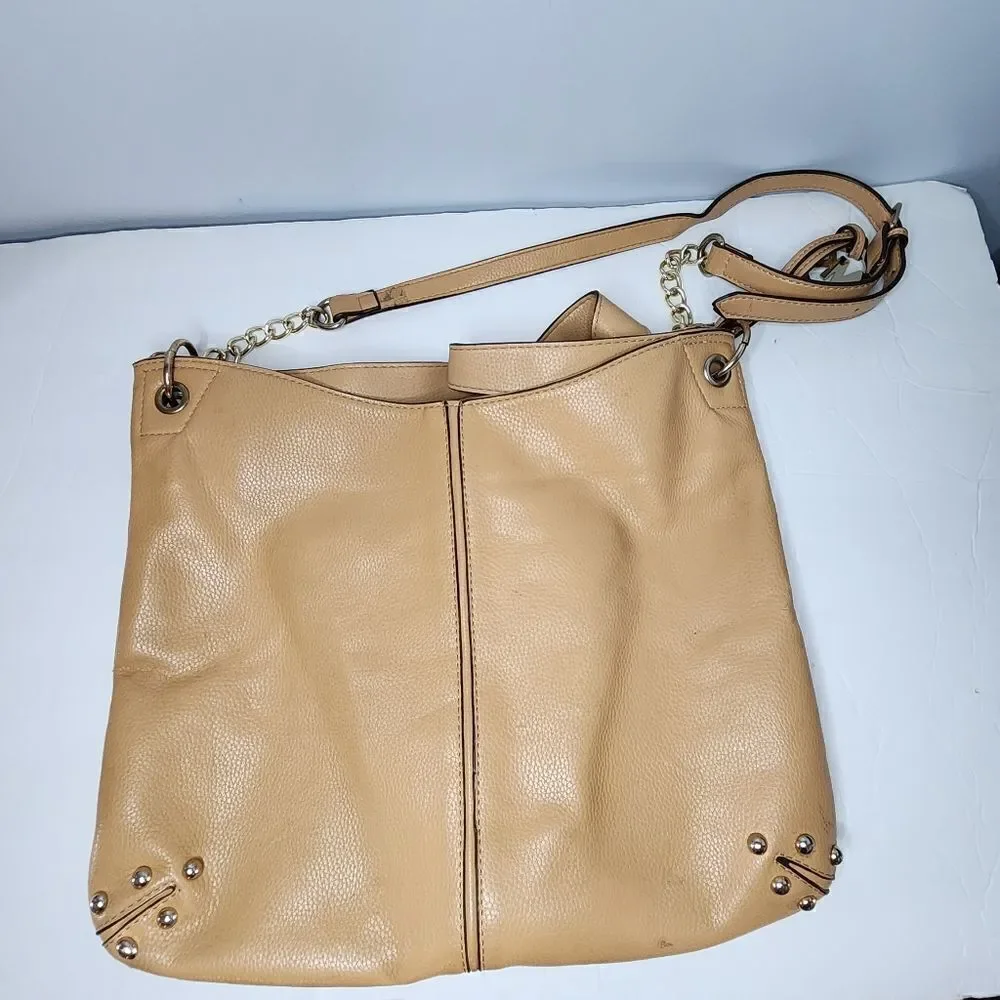 Large Michael Kors Uptown Astor Gold Accent Shoulder Tote Cross Body Purse Brow